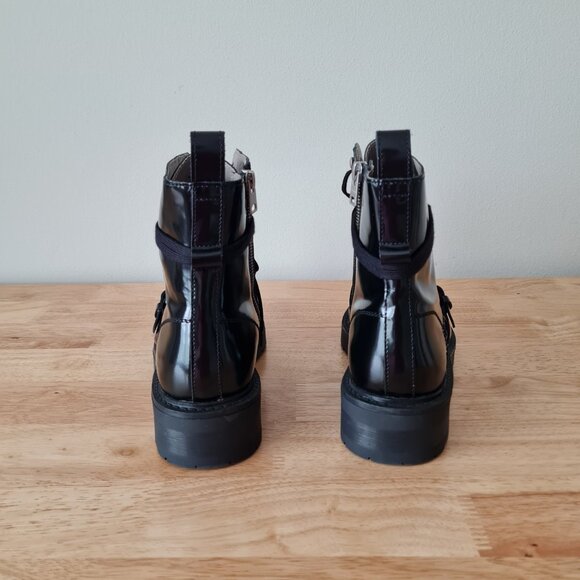 All Saints Donita Black Glossy Leather Lace Up Strappy Combat Ankle Boot US 10 - Picture 3 of 7